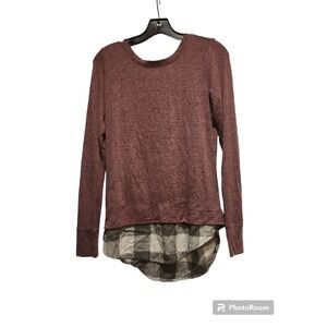 Maurices Layered Look‎ Top Lace-Up Back Long Sleeve Casual XS